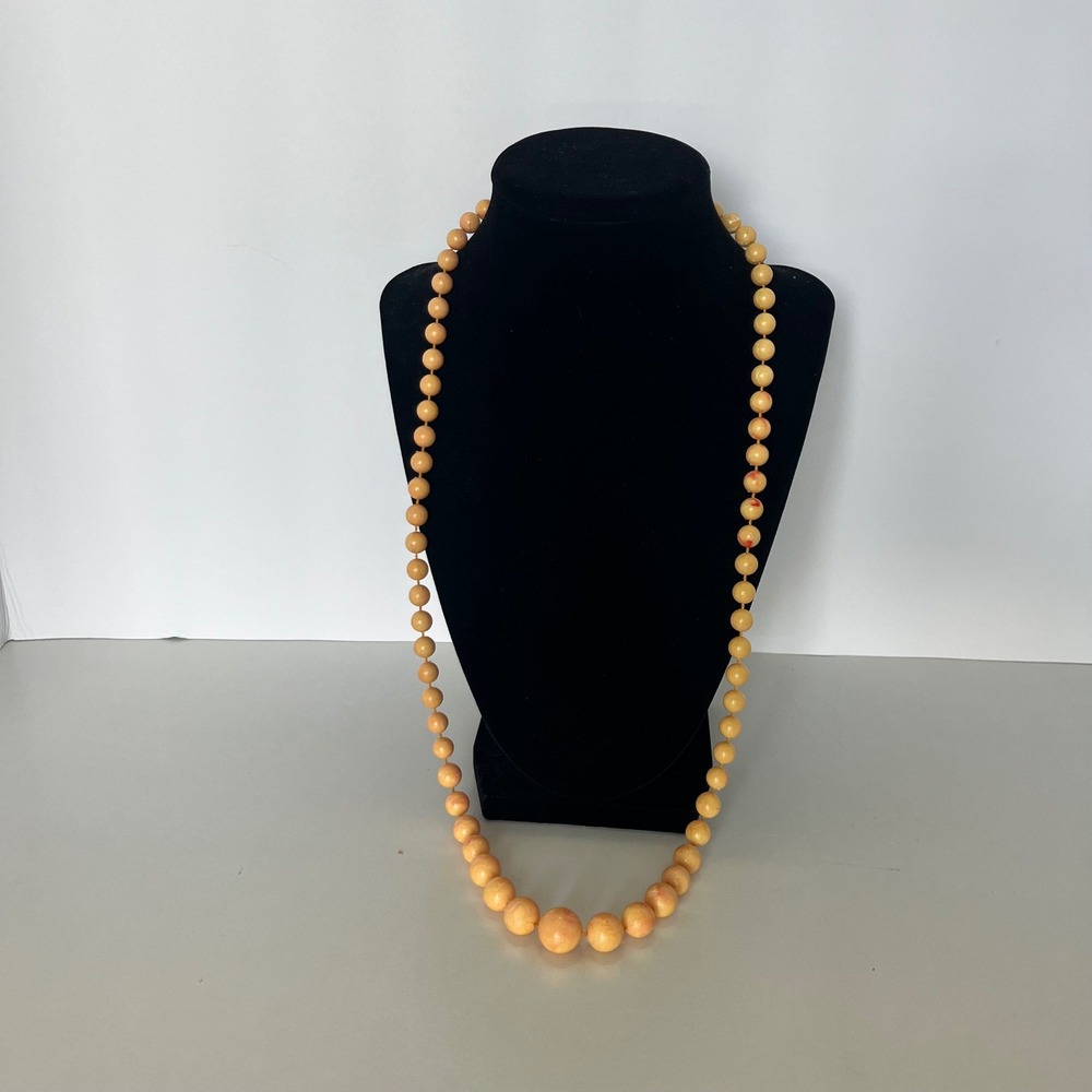 Vintage Sarah Coventry Yellow Orange Marbled Graduated Plastic Bead Necklace 28"
